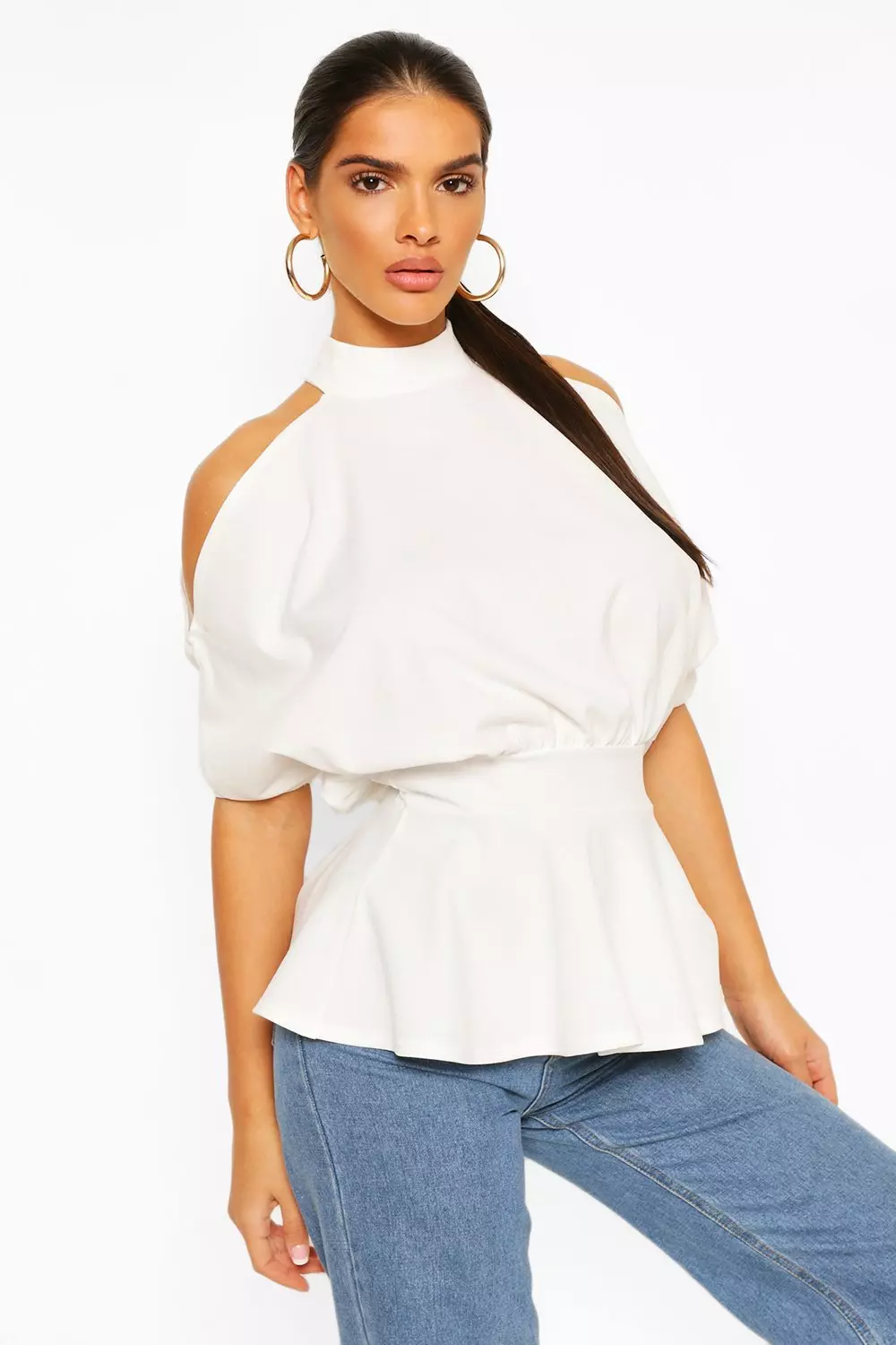 Peplum cold shoulder store top