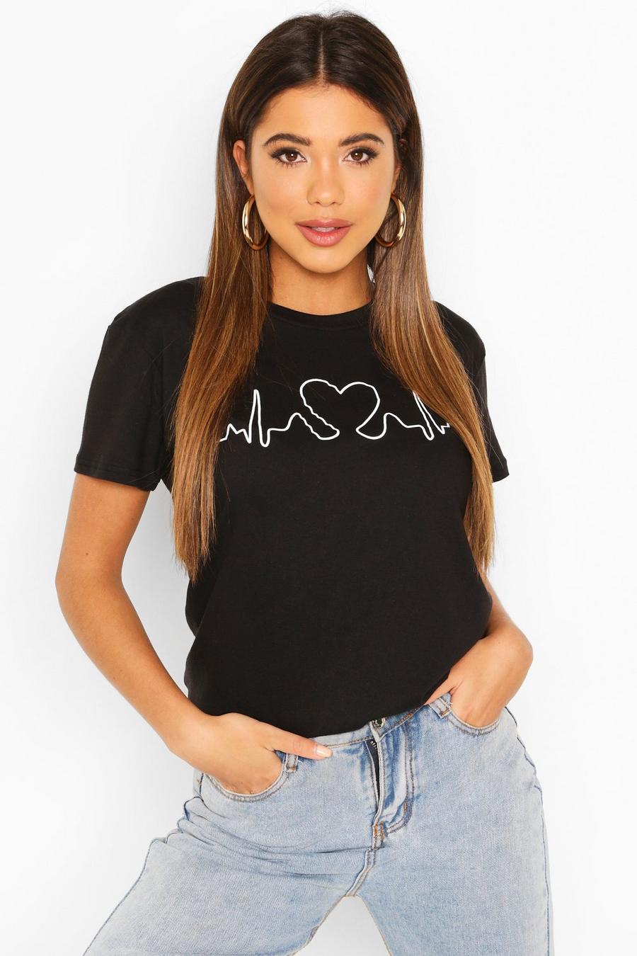 Black Heartbeat Printed T-Shirt image number 1