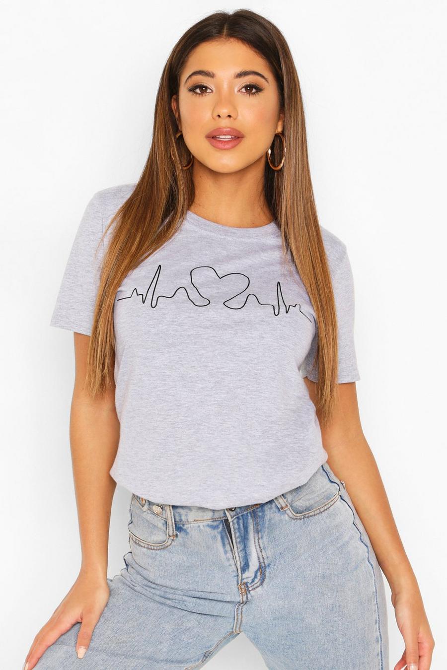Grey Heartbeat Graphic T-Shirt image number 1
