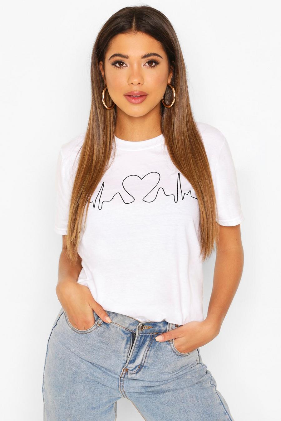 White Heartbeat Graphic T-Shirt image number 1
