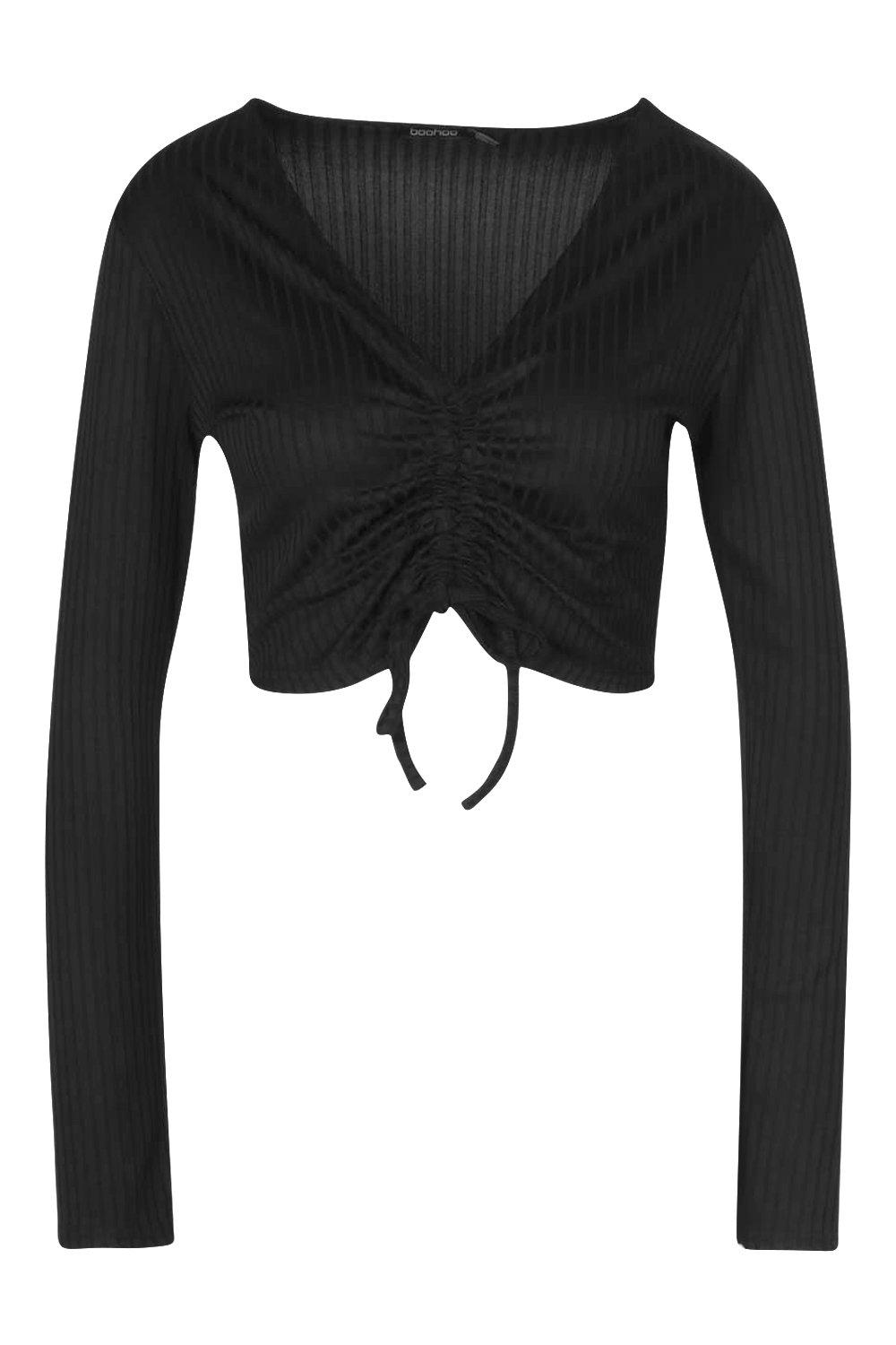 Ruched Front Long Sleeve Crop Top