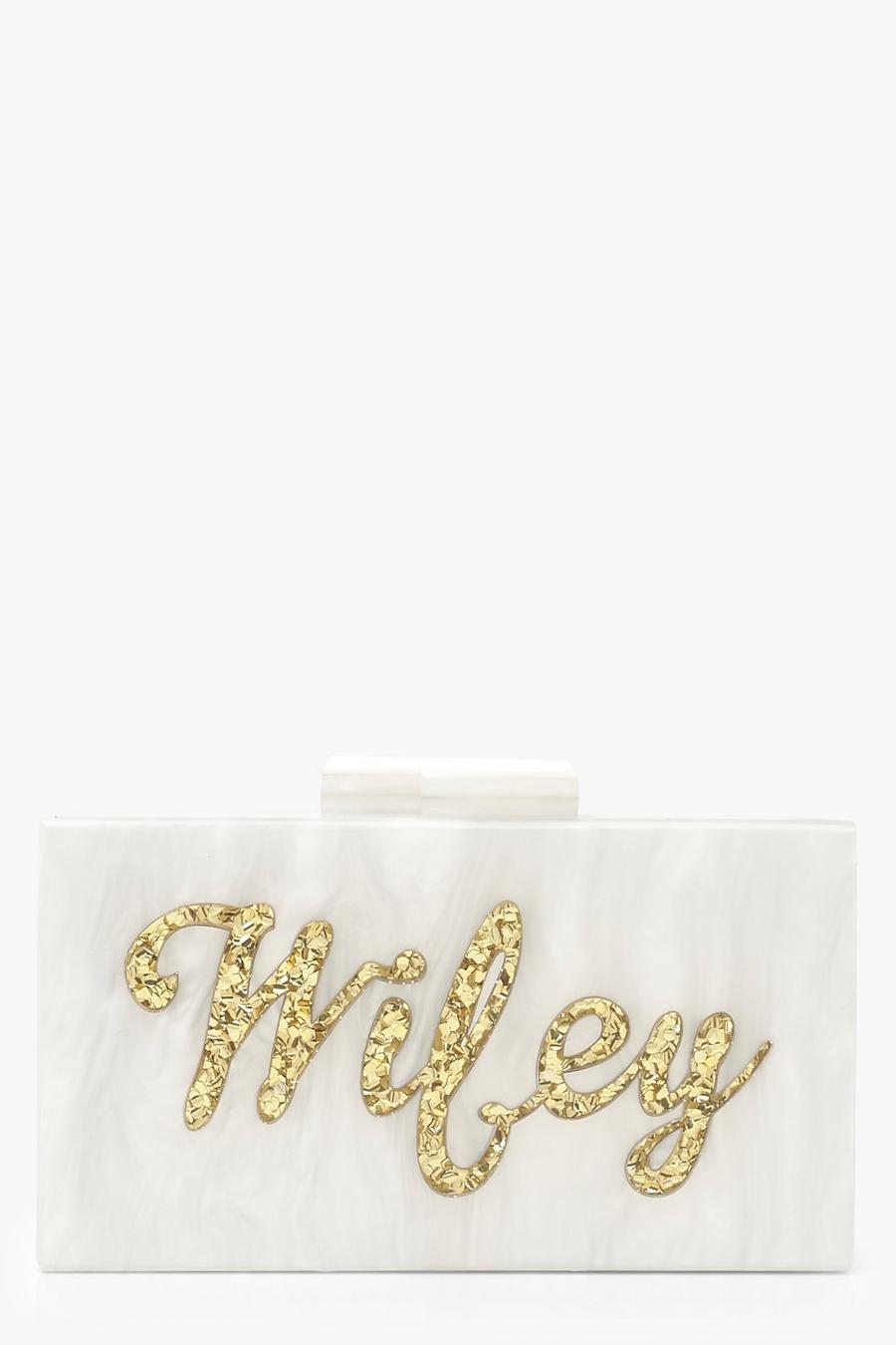 Gold Premium Wifey Box Clutch Bag & Chain image number 1