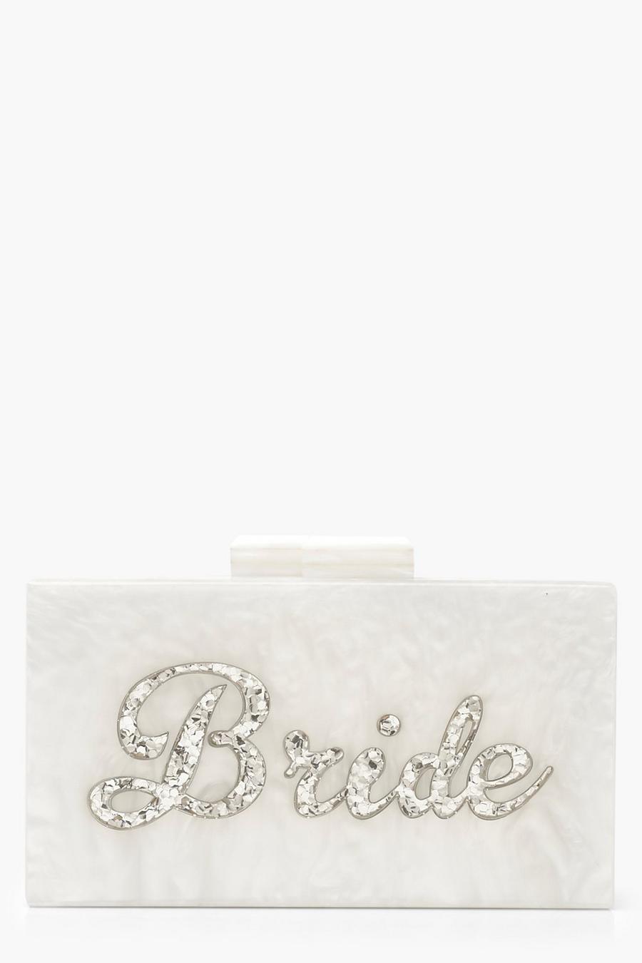 Silver Premium Bride Box Clutch Bag & Chain image number 1