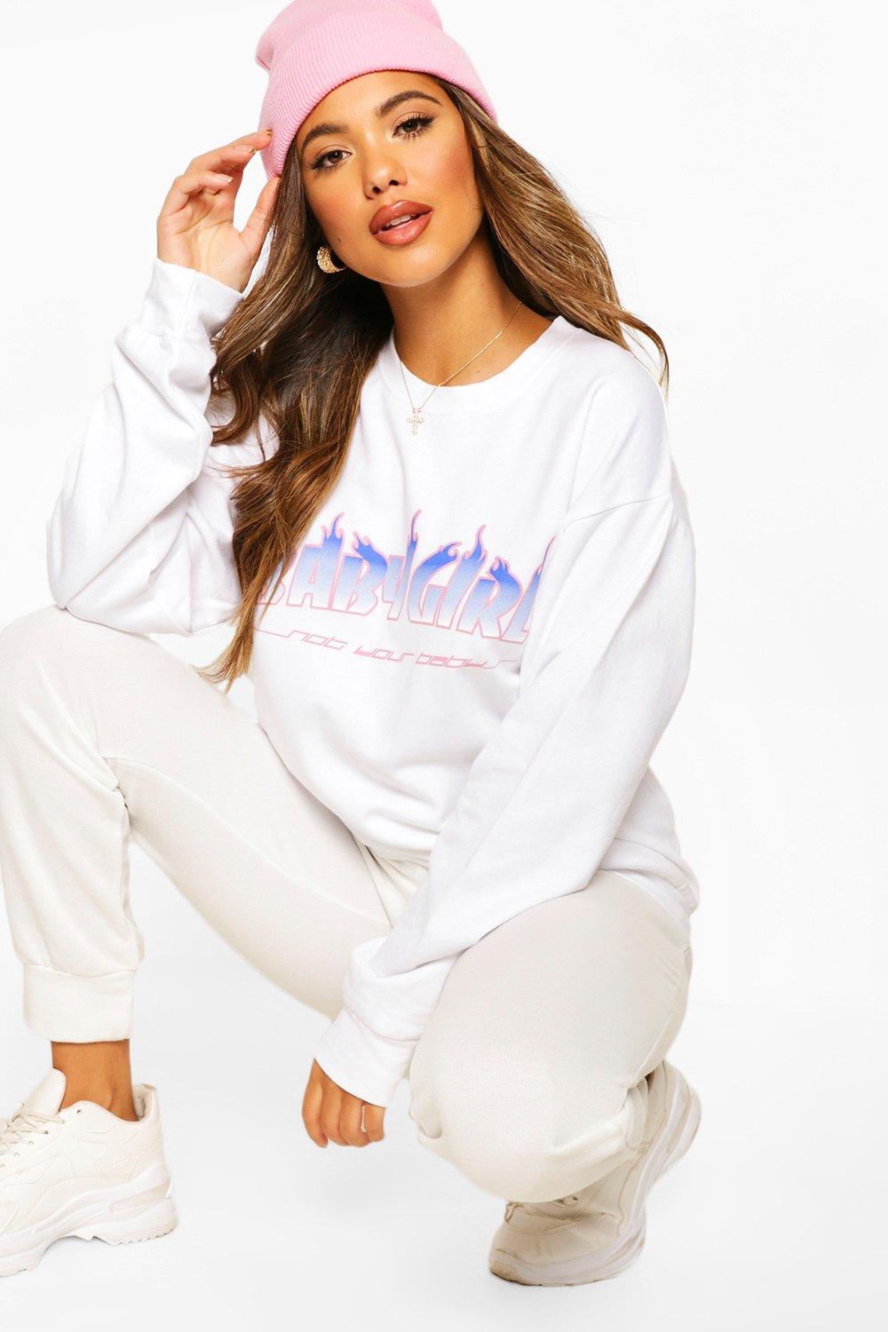 white sweatshirt girl