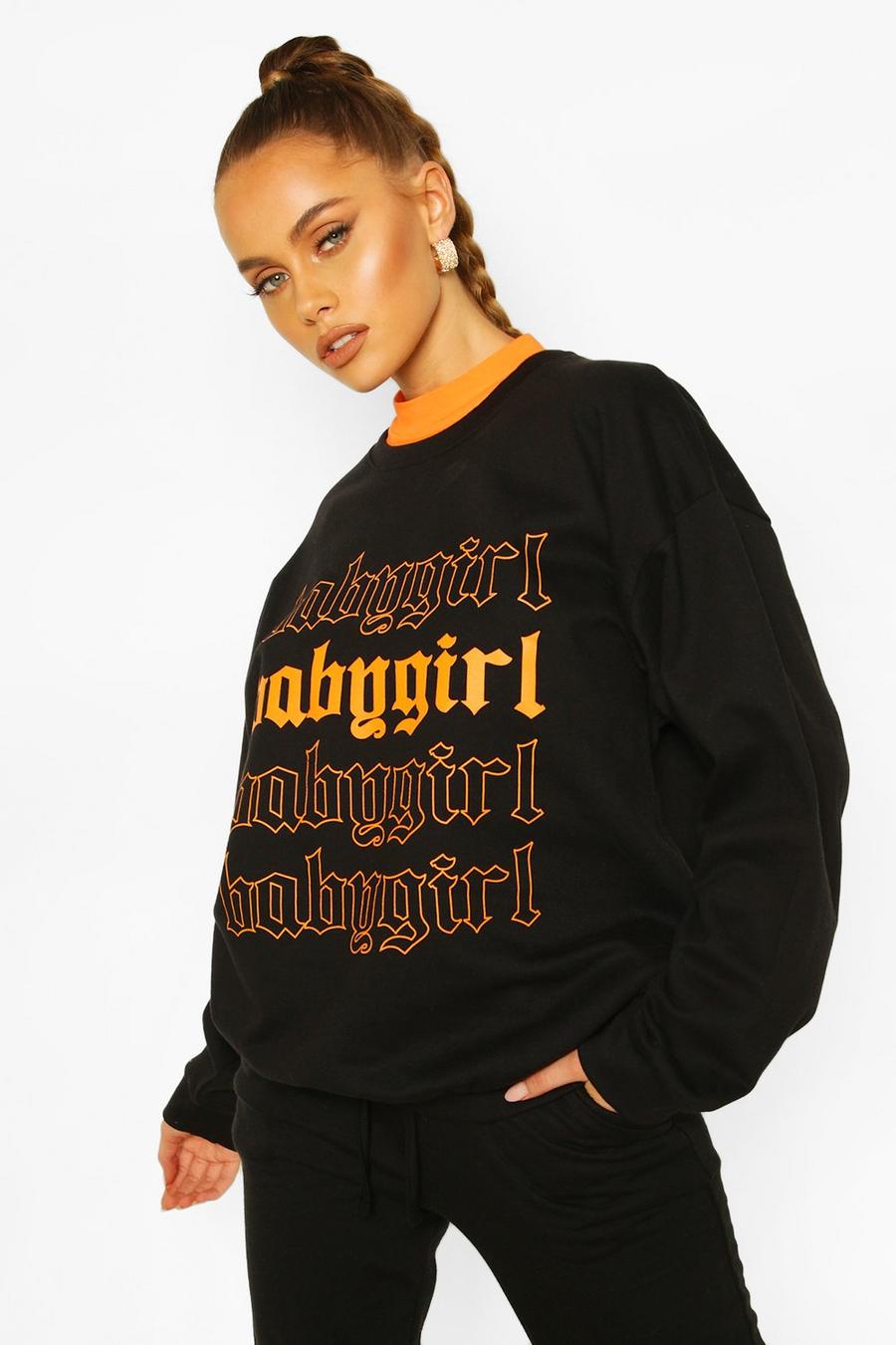 Oversized Pullover mit „Baby Girl“-Slogan, Schwarz image number 1