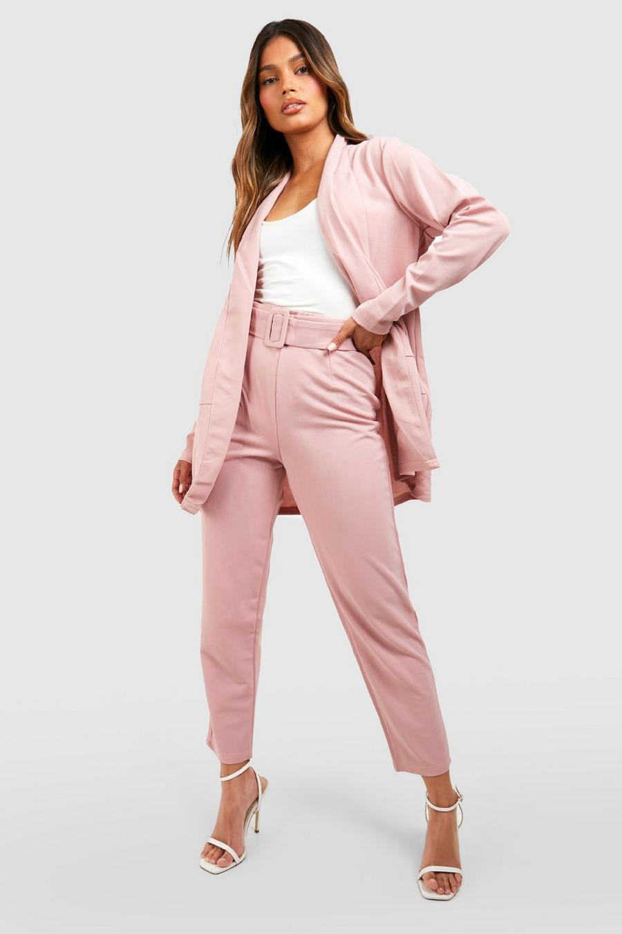 Pink Tailored Jersey Blazer & Self Fabric Belt Trouser Suit image number 1