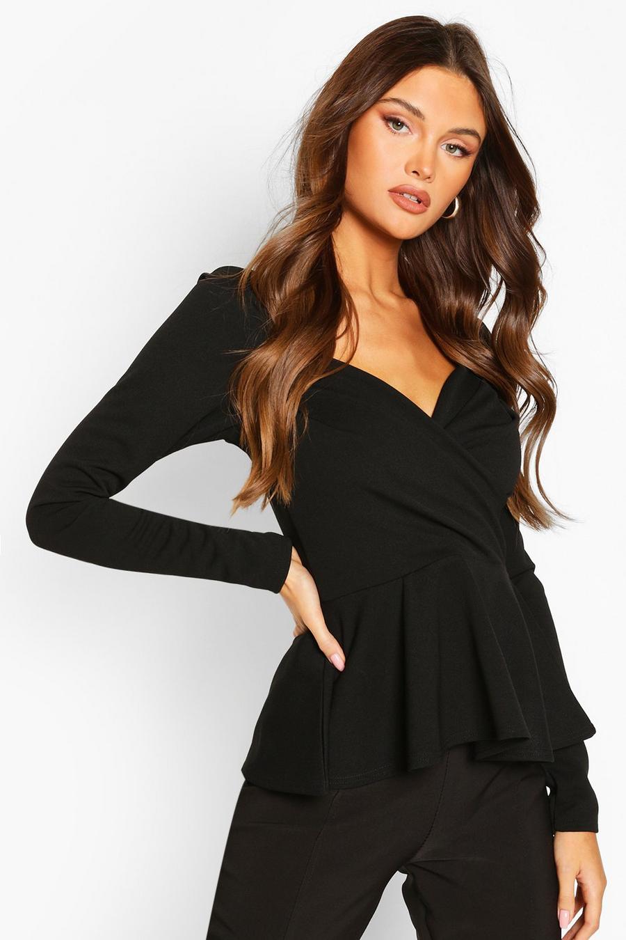 Black Wrap Over Crepe Tailored Top image number 1