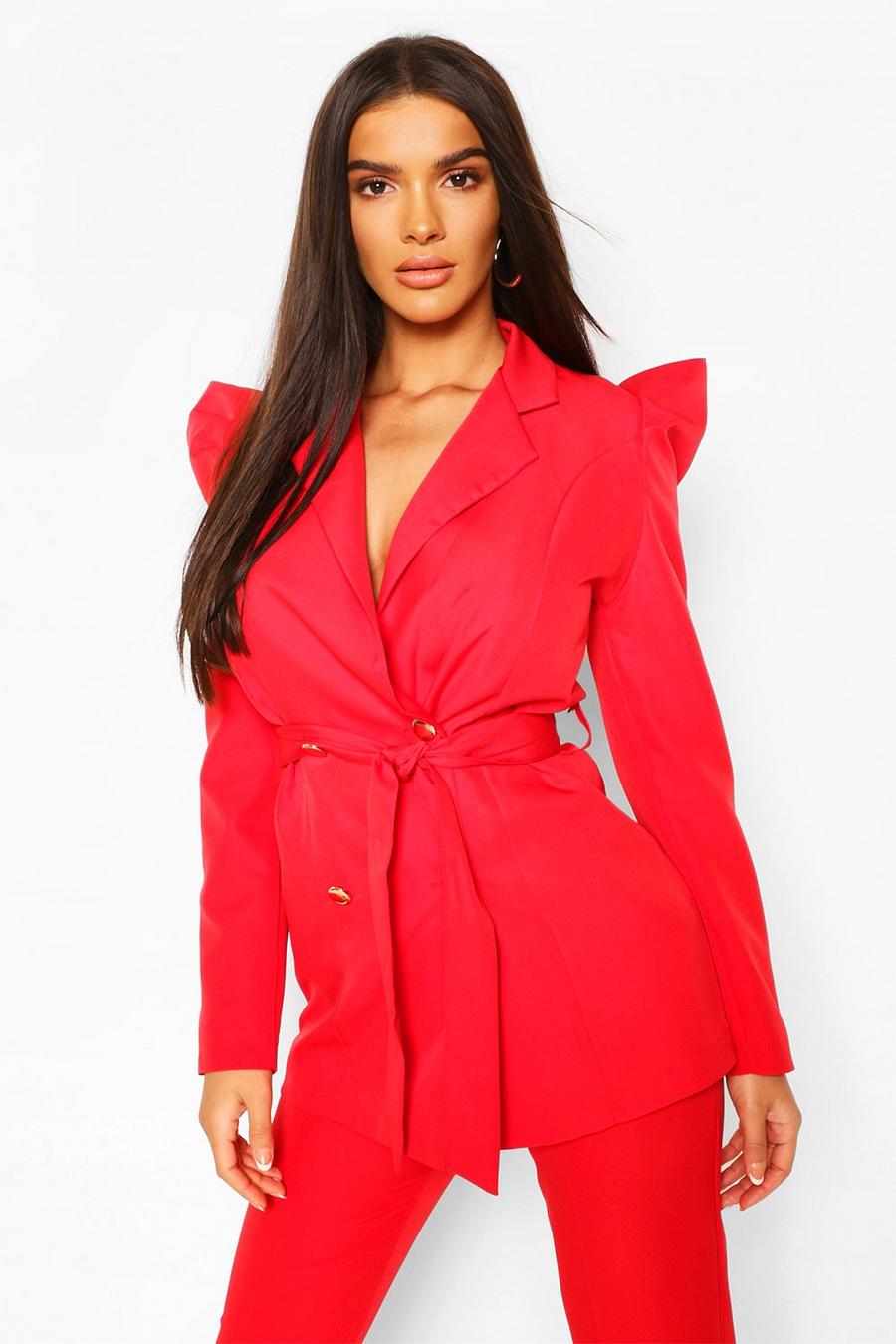 Puff Shoulder Double Breasted Tailored Blazer image number 1