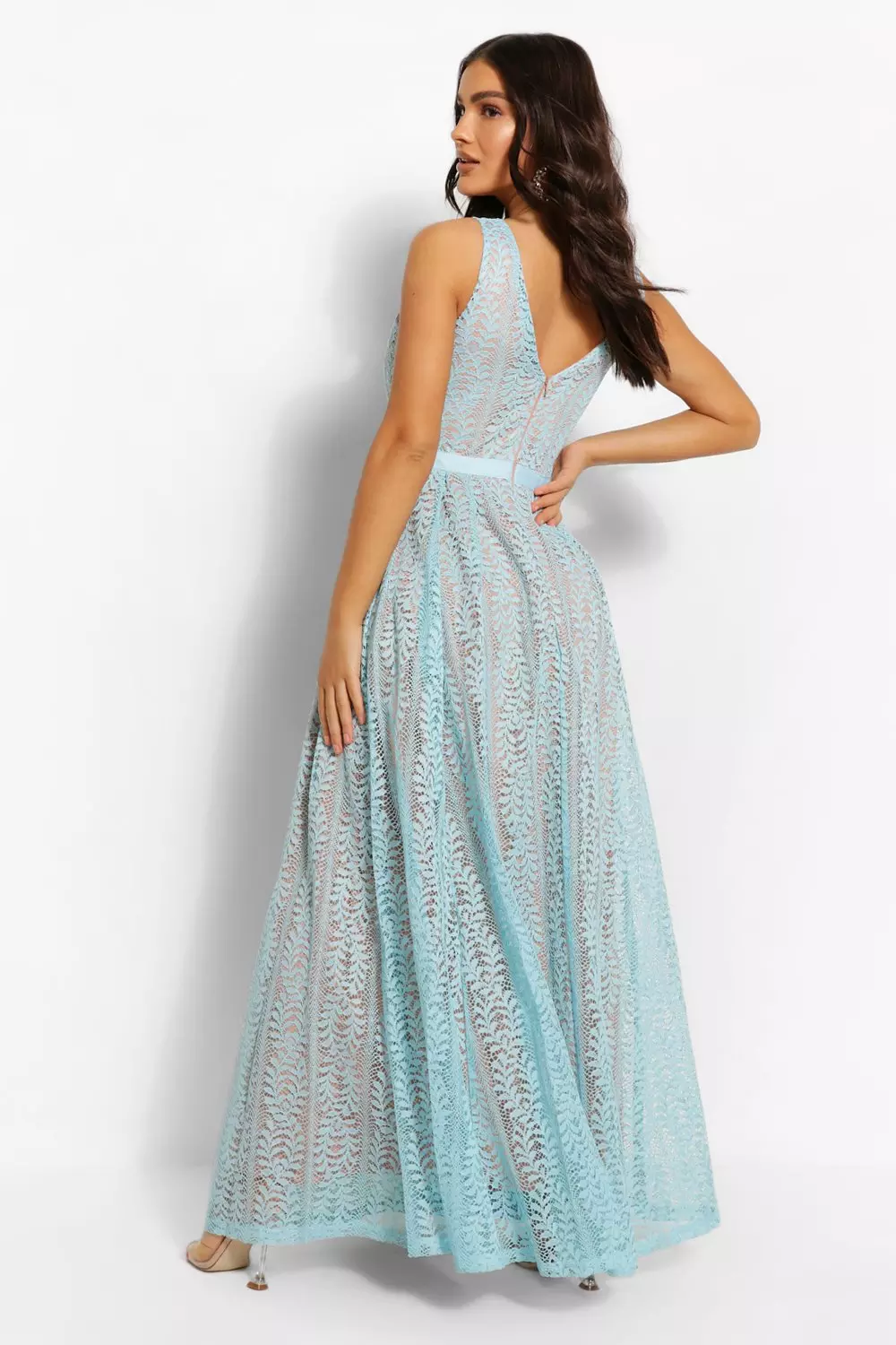 Boutique All Lace Plunge Neck Maxi Dress