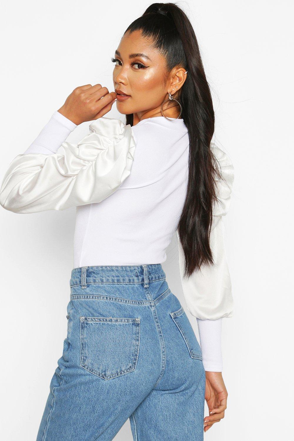 Puff sleeve ribbed discount top