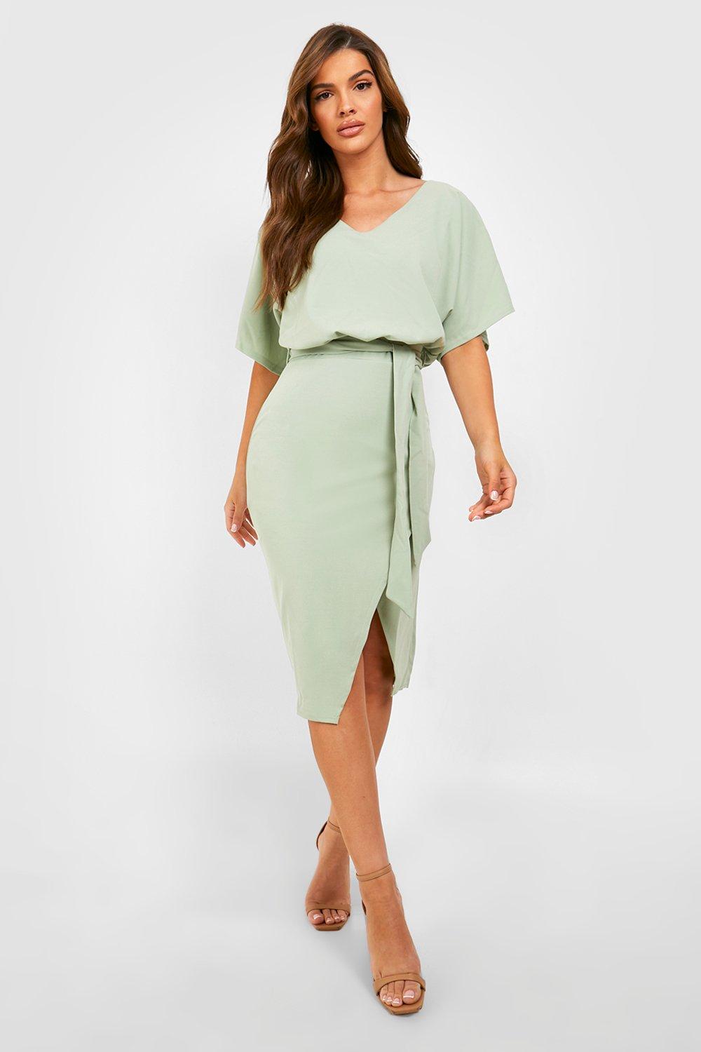 Kimono Tie Belt Midi Dress boohoo