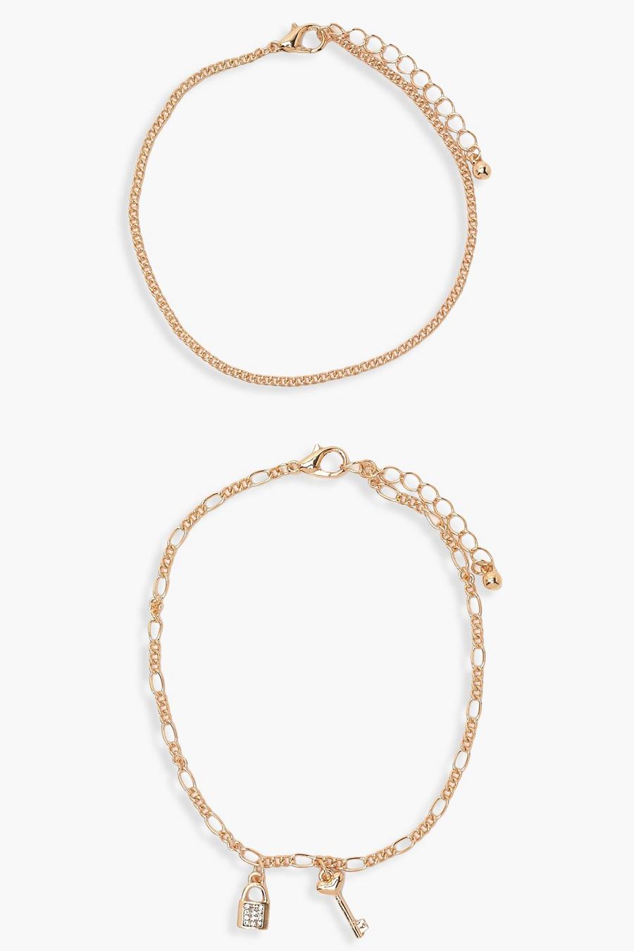 Gold Lock & Key Anklet 2 Pack image number 1