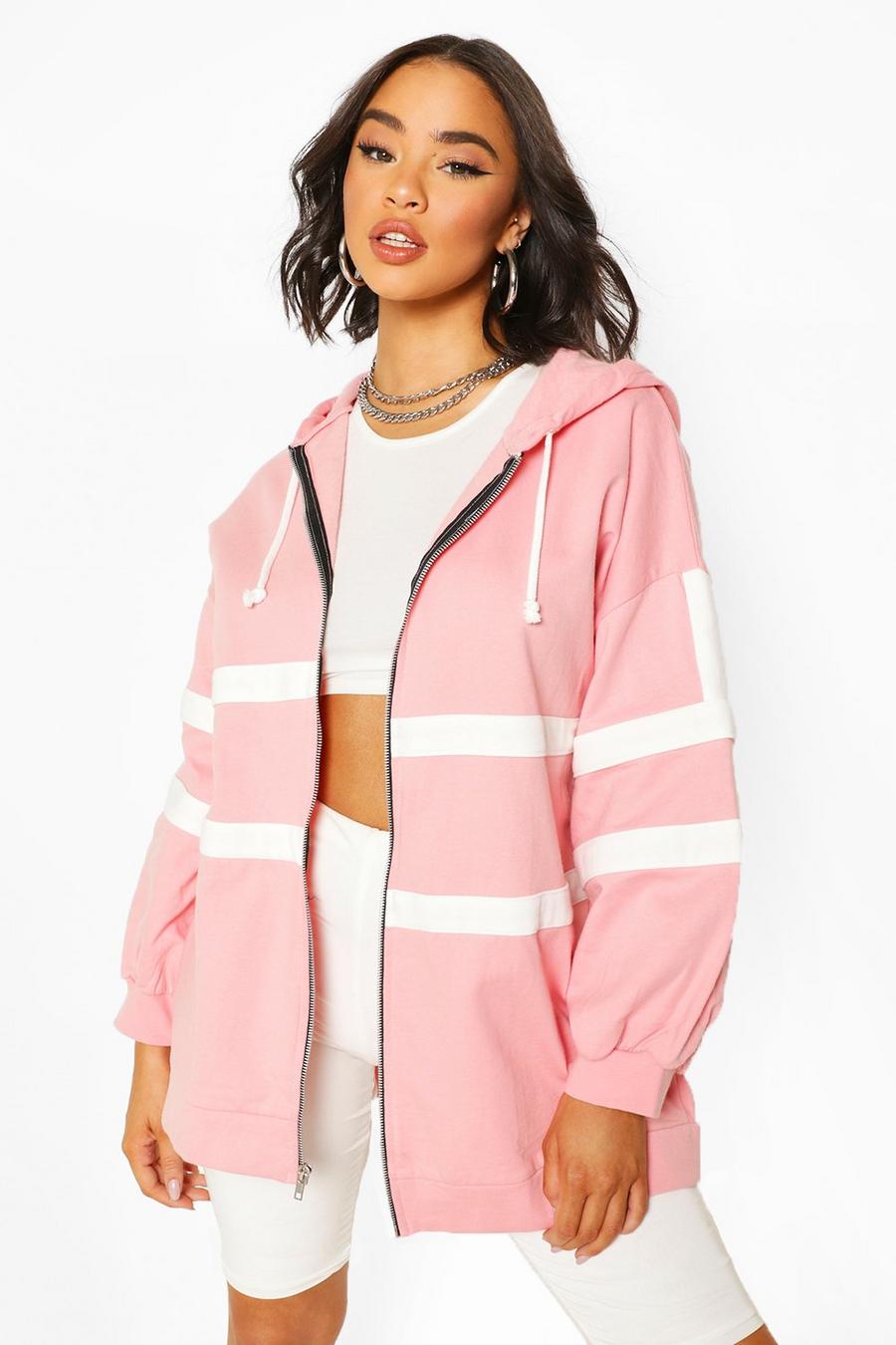 Pink Extreme Oversized Colour Block Hoody image number 1