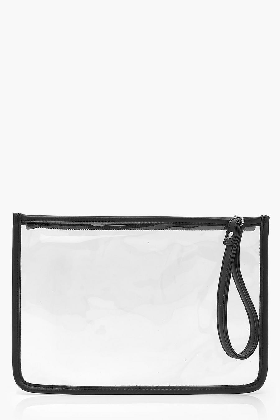 Black svart PU Clear Zip Top Travel Pouch With Handle image number 1