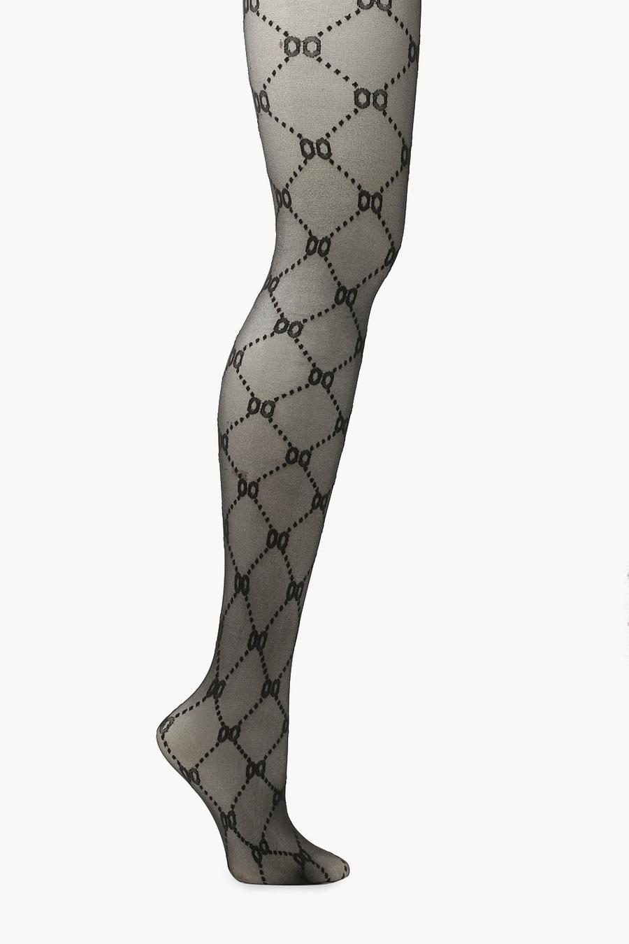 Black Chain Print Fishnet Style Tights image number 1