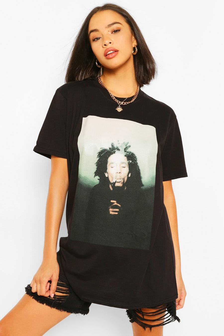 Lizenziertes Oversized T-Shirt mit Bob Marley Foto-Print, Schwarz noir image number 1