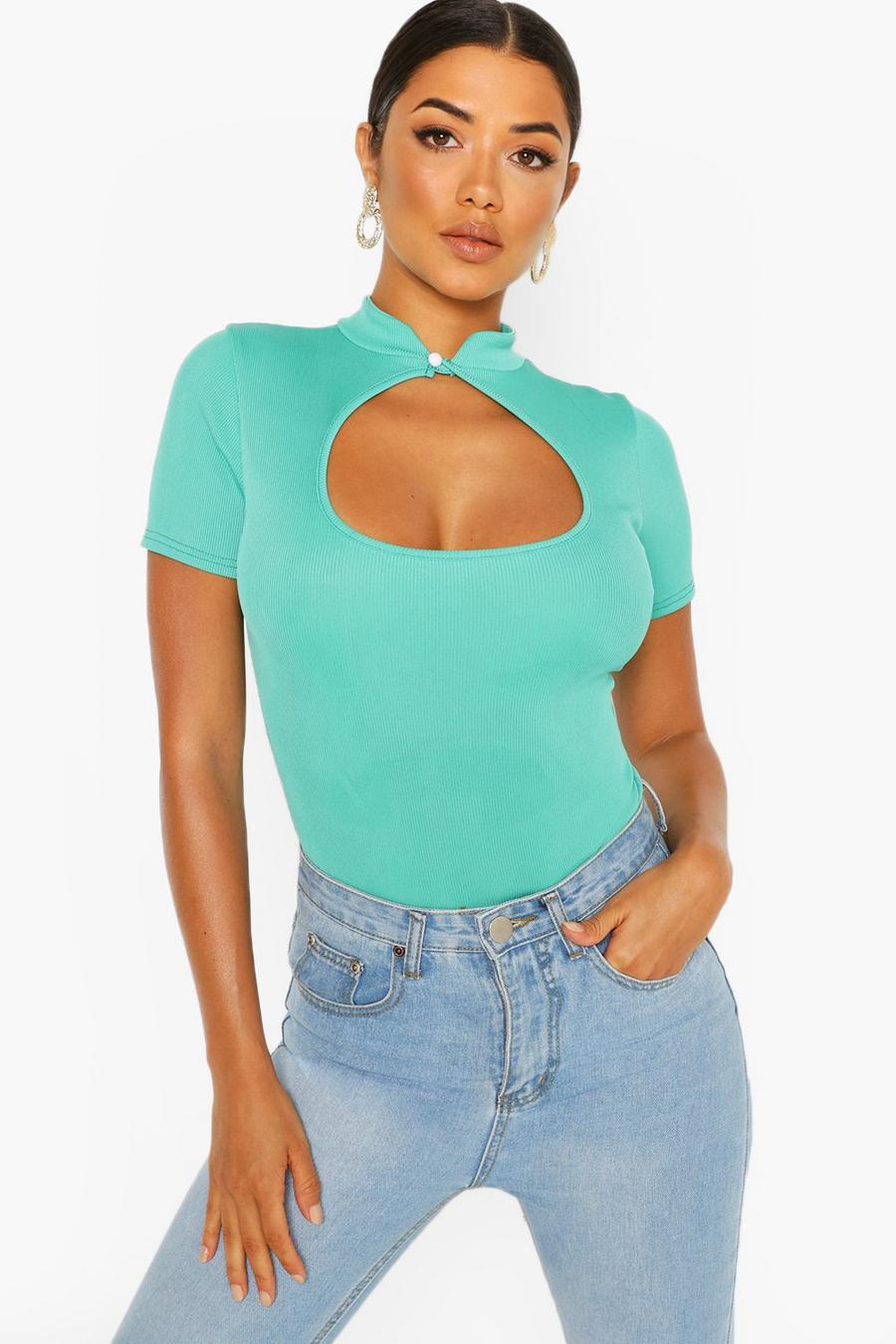 Jade Keyhole Cut Out Ribbed Body image number 1