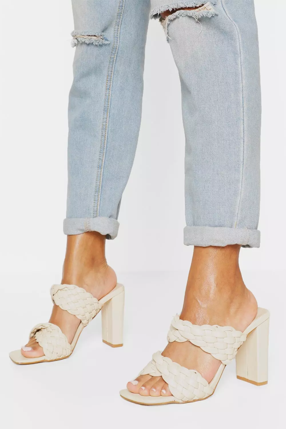 Woven block heel sales mules