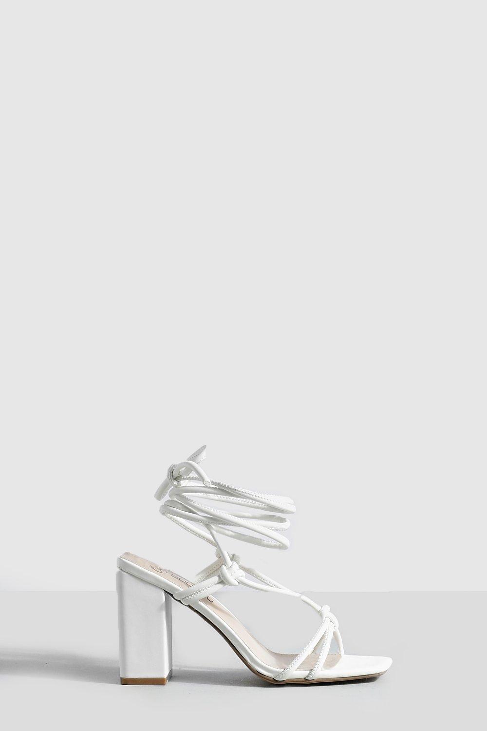 strappy white block heels