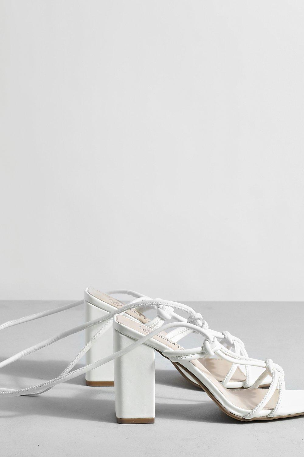 White strappy sandals block hot sale heel