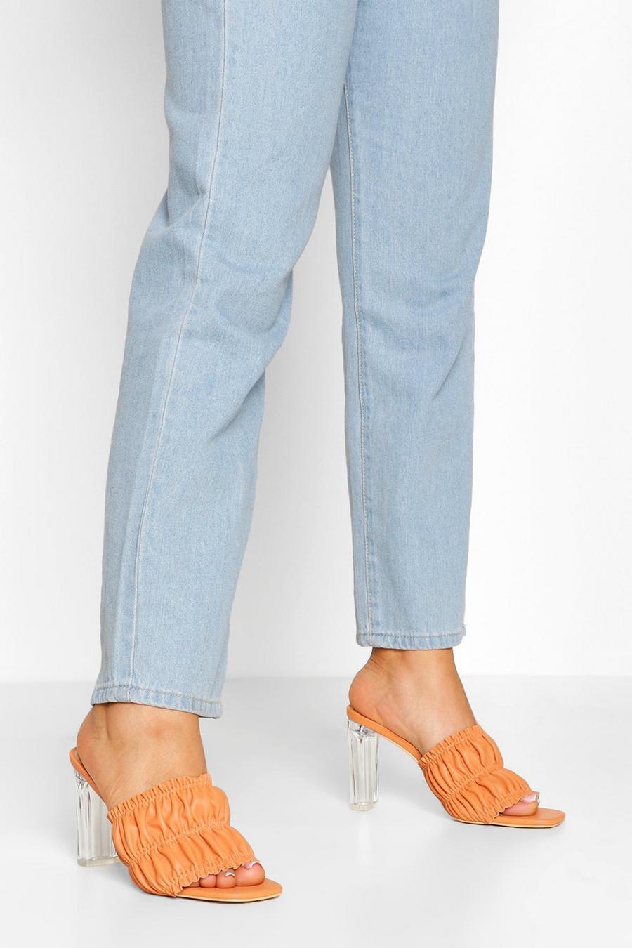 Peach Ruched Clear Heel Mules image number 1