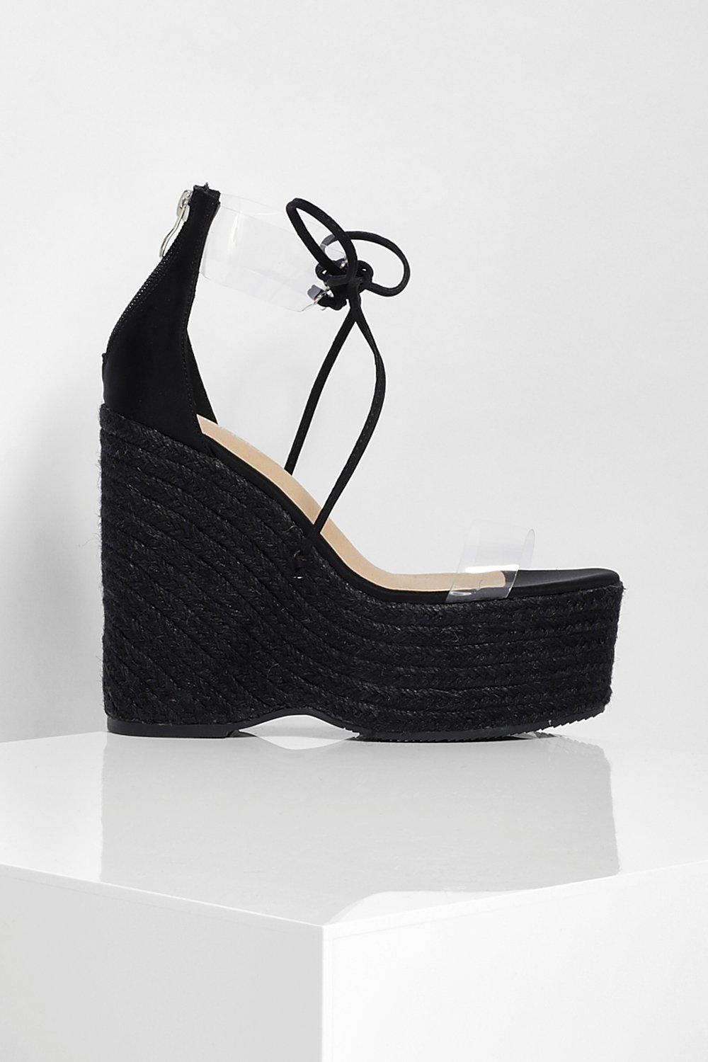 black tie up espadrille wedges