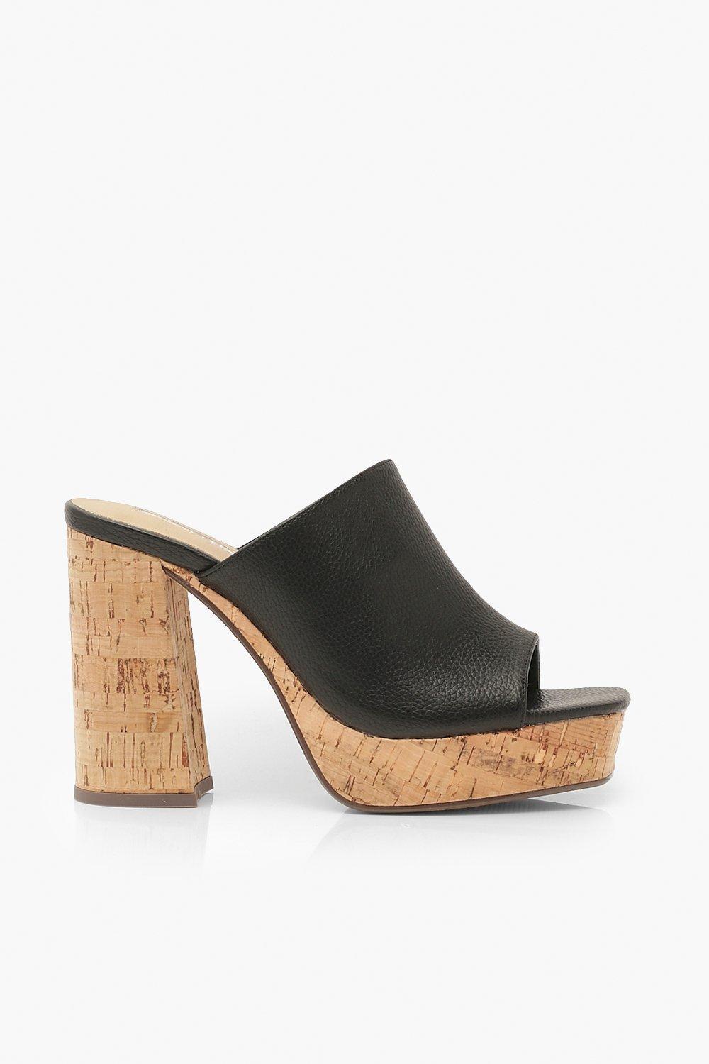 Black chunky heel mules hot sale