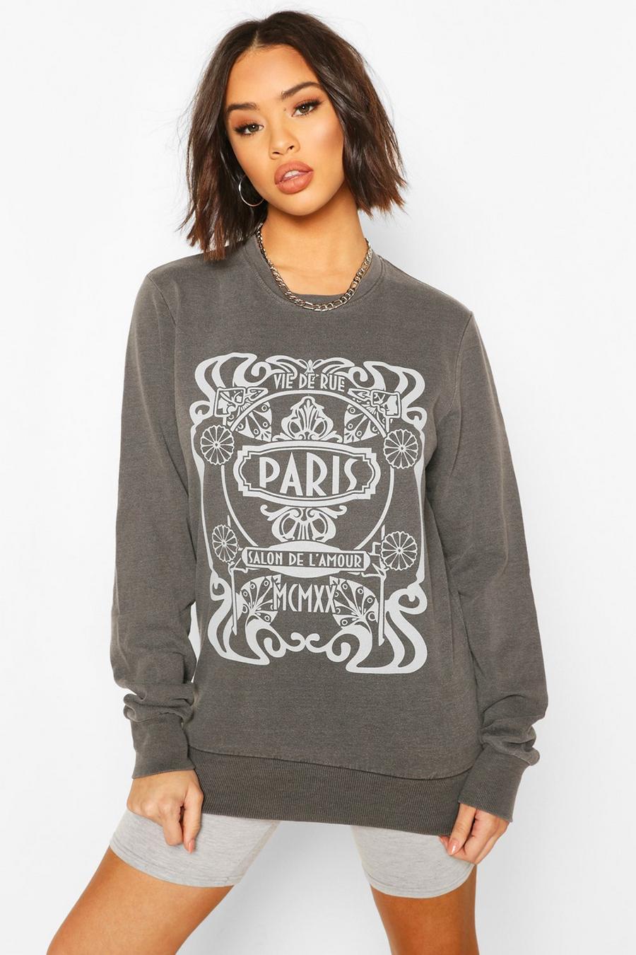 "Paris" Sweatshirt med överfärgad effekt och tryck image number 1