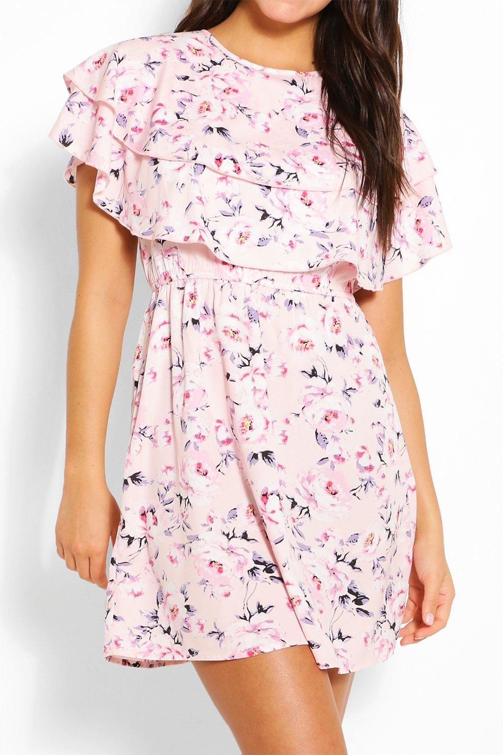 Floral Print Cape Skater Dress boohoo UK