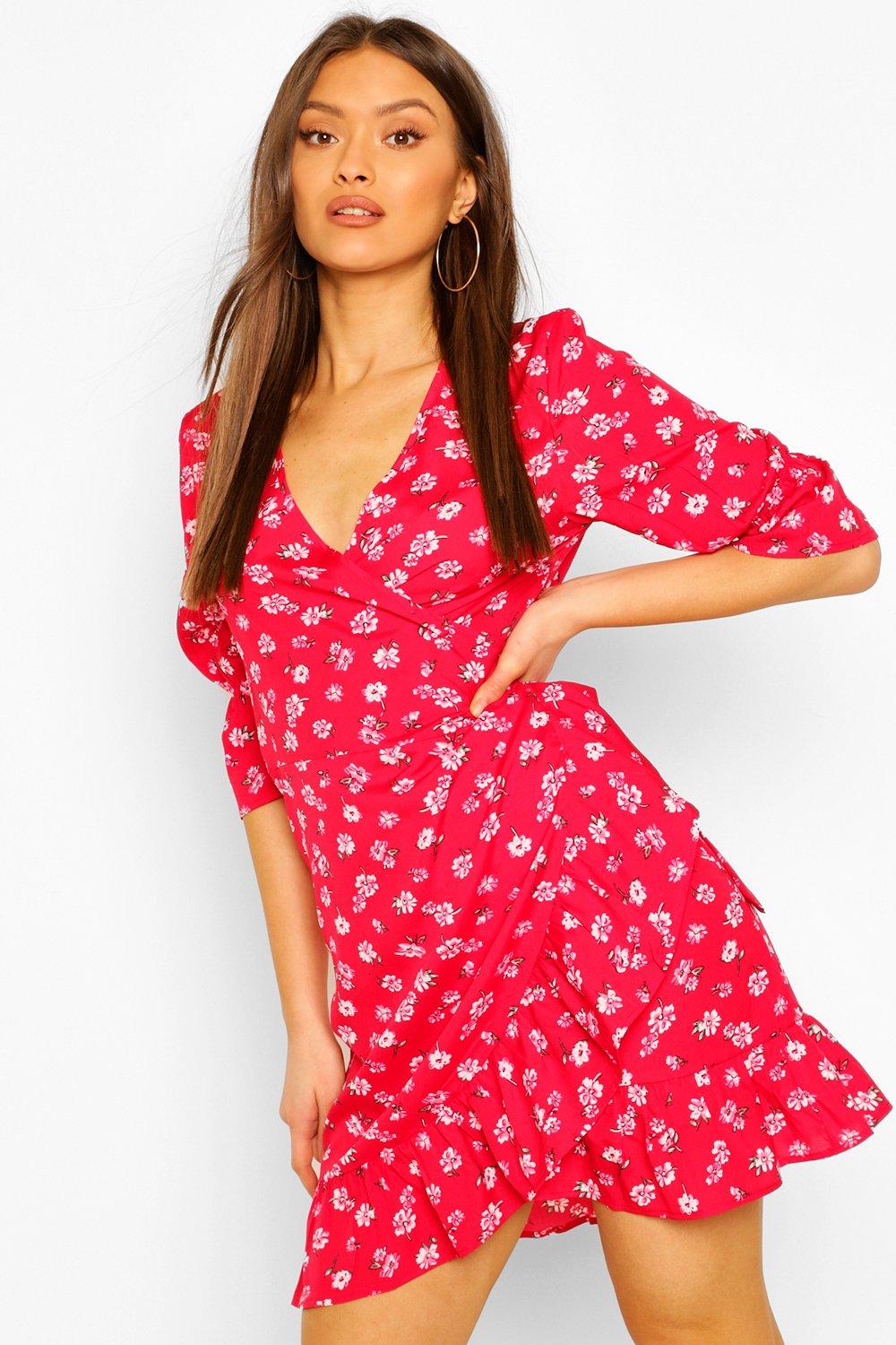 red wrap tea dress