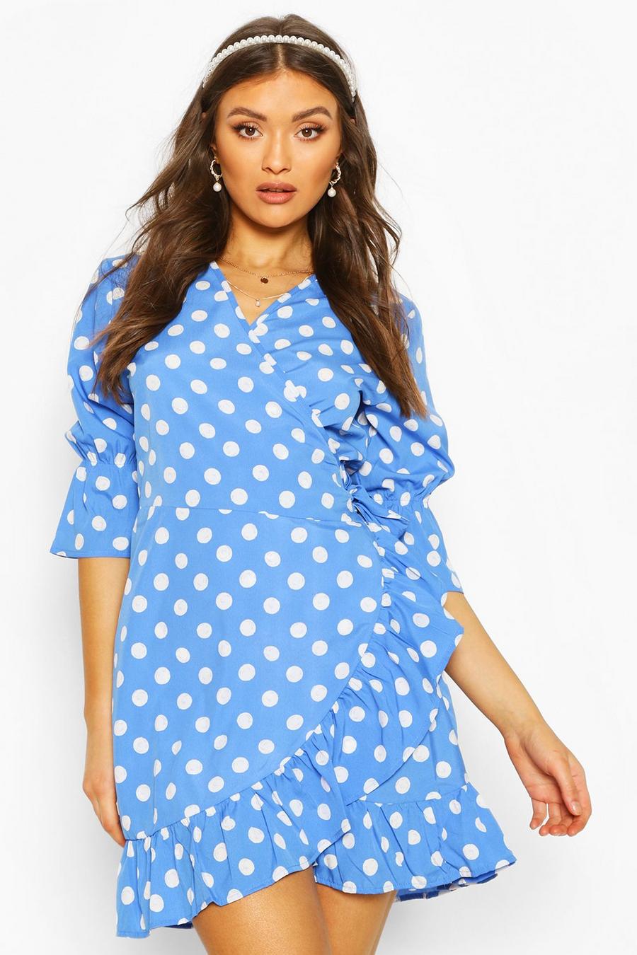 Cobalt blue Woven Spot Print Tie Side Tea Dress image number 1
