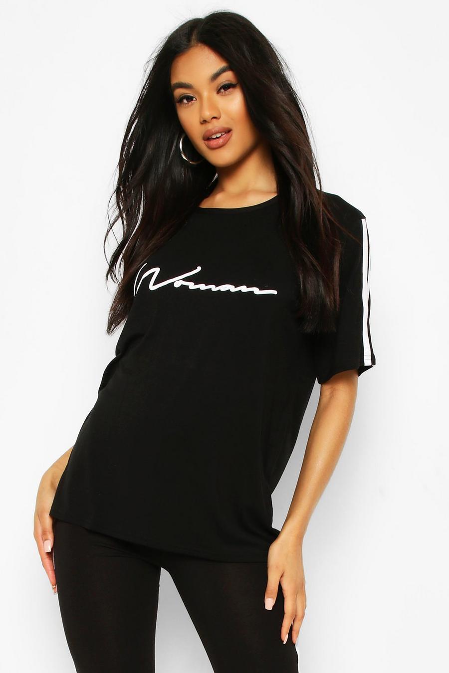 Camiseta de mujer con raya lateral, Negro image number 1