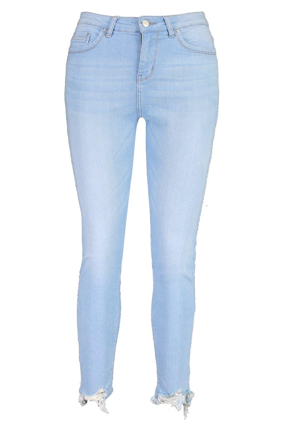 High Waist Skinny Stretchjeans Mit Fransensaum Boohoo