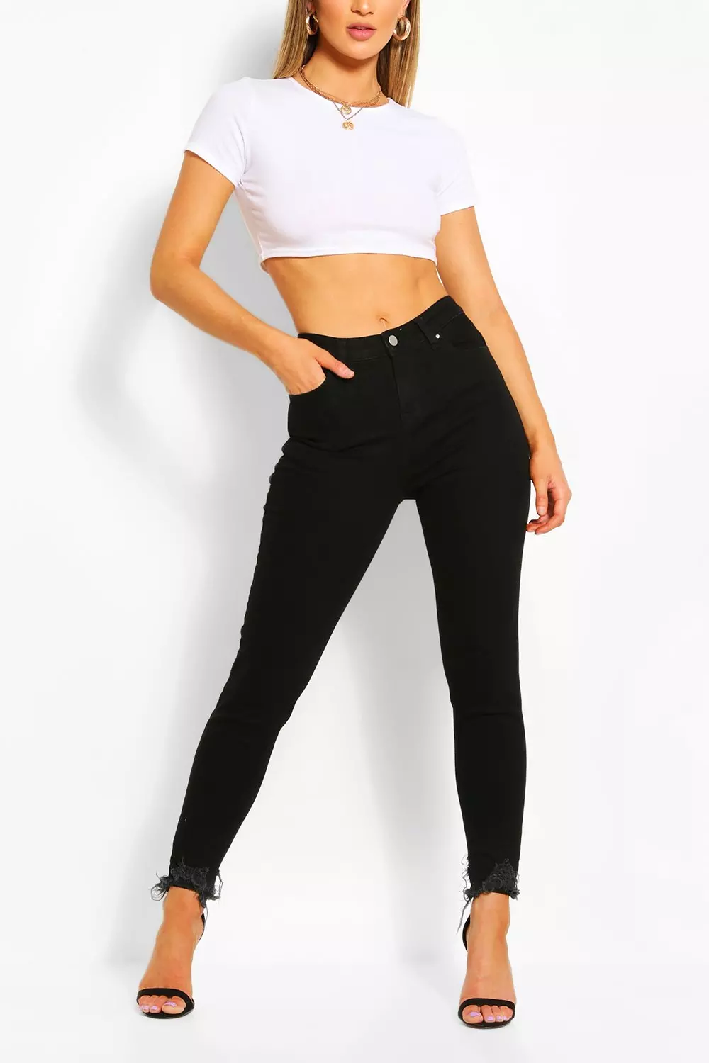 High-Waisted Frayed Jeans