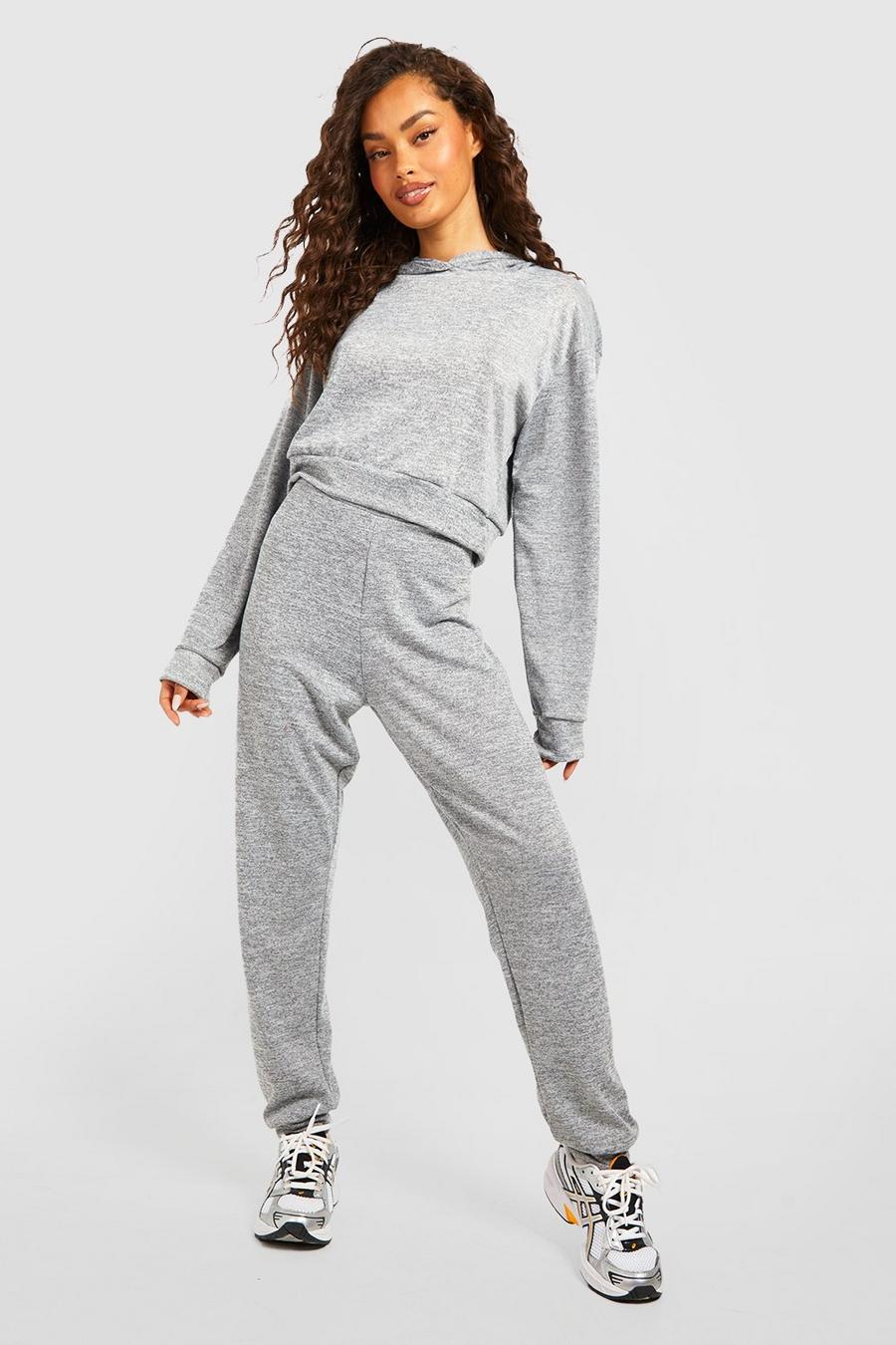 Grey Melange Knitted Hoody And Track Pants Co-Ord Set image number 1