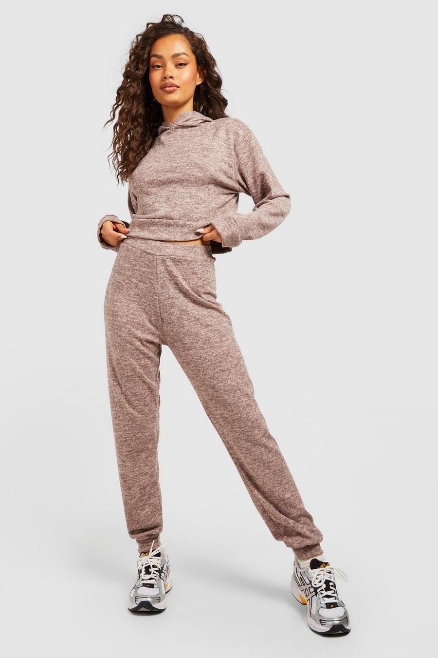 Pink Melange Knitted Hoody And Track Pants Co-Ord Set image number 1