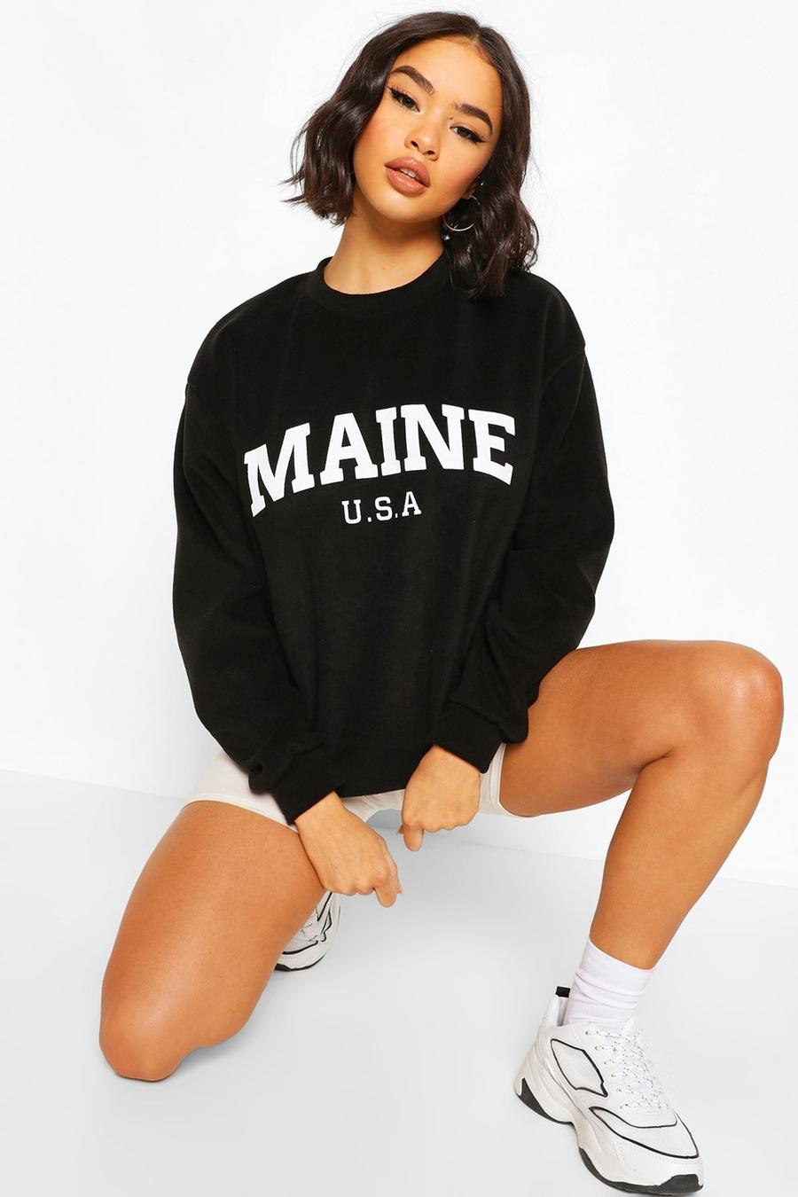 Black "Maine" Oversize sweatshirt i teddyfleece med slogan image number 1