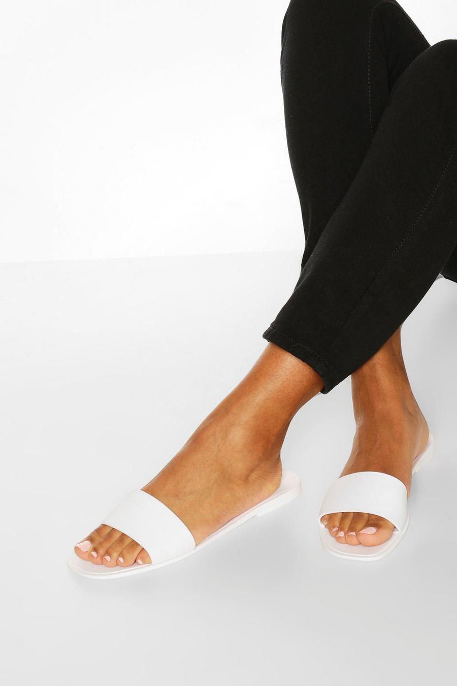 White Jelly Square Toe Sliders image number 1