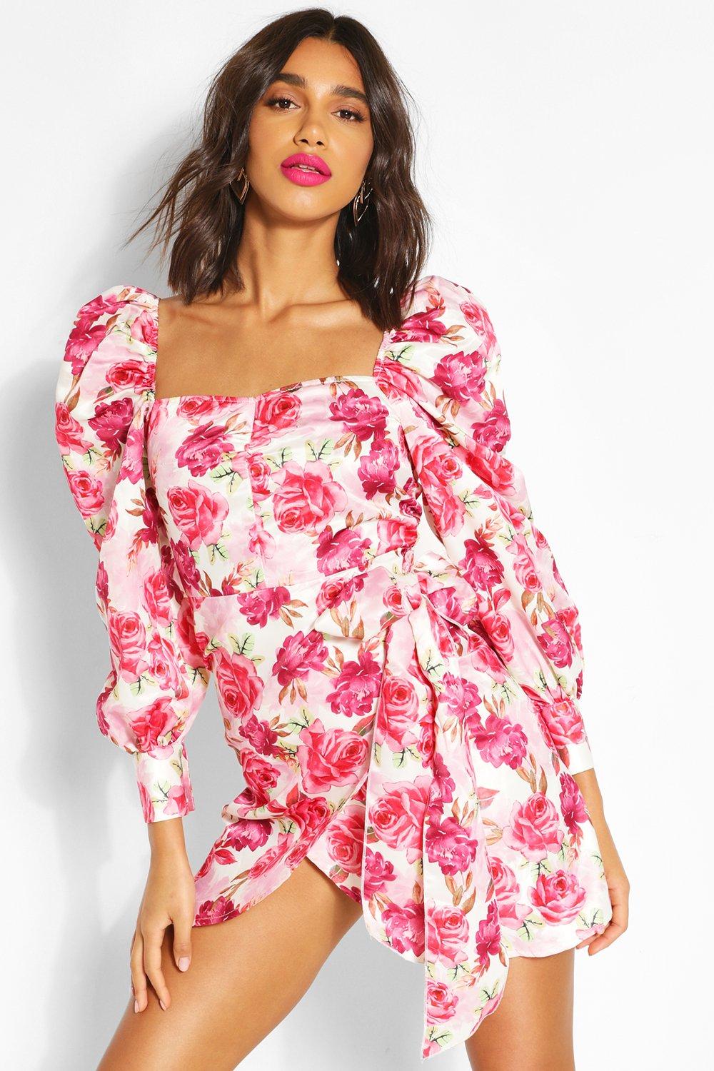 Boohoo puff shop sleeve dress