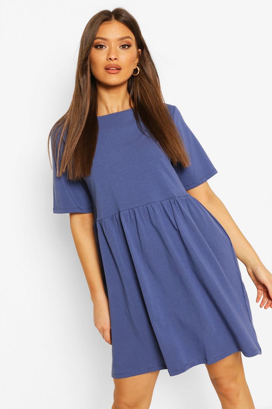 Denim-blue Basic Oversized Seam Detail T-Shirt Dress image number 1