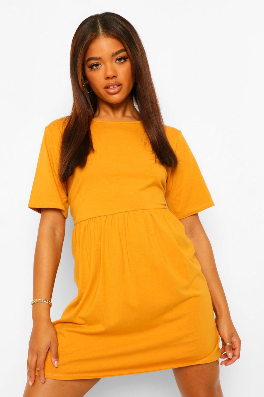 Basic Oversize T-Shirt-Kleid mit Naht-Detail, Mustard image number 1