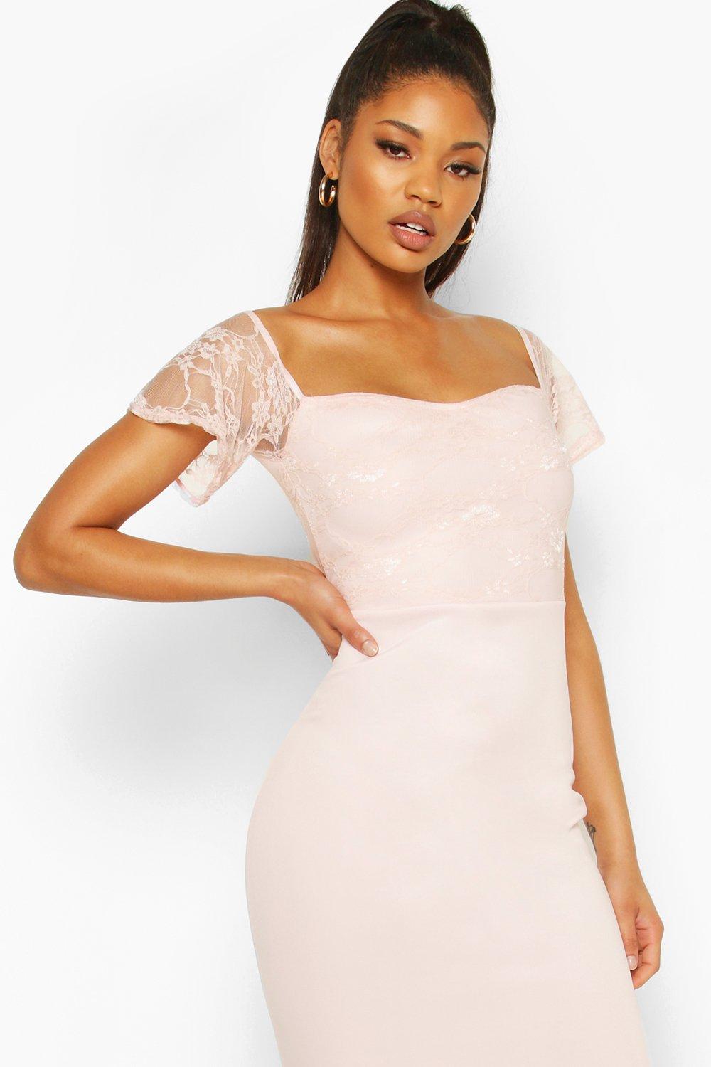 Lace bardot outlet fishtail dress