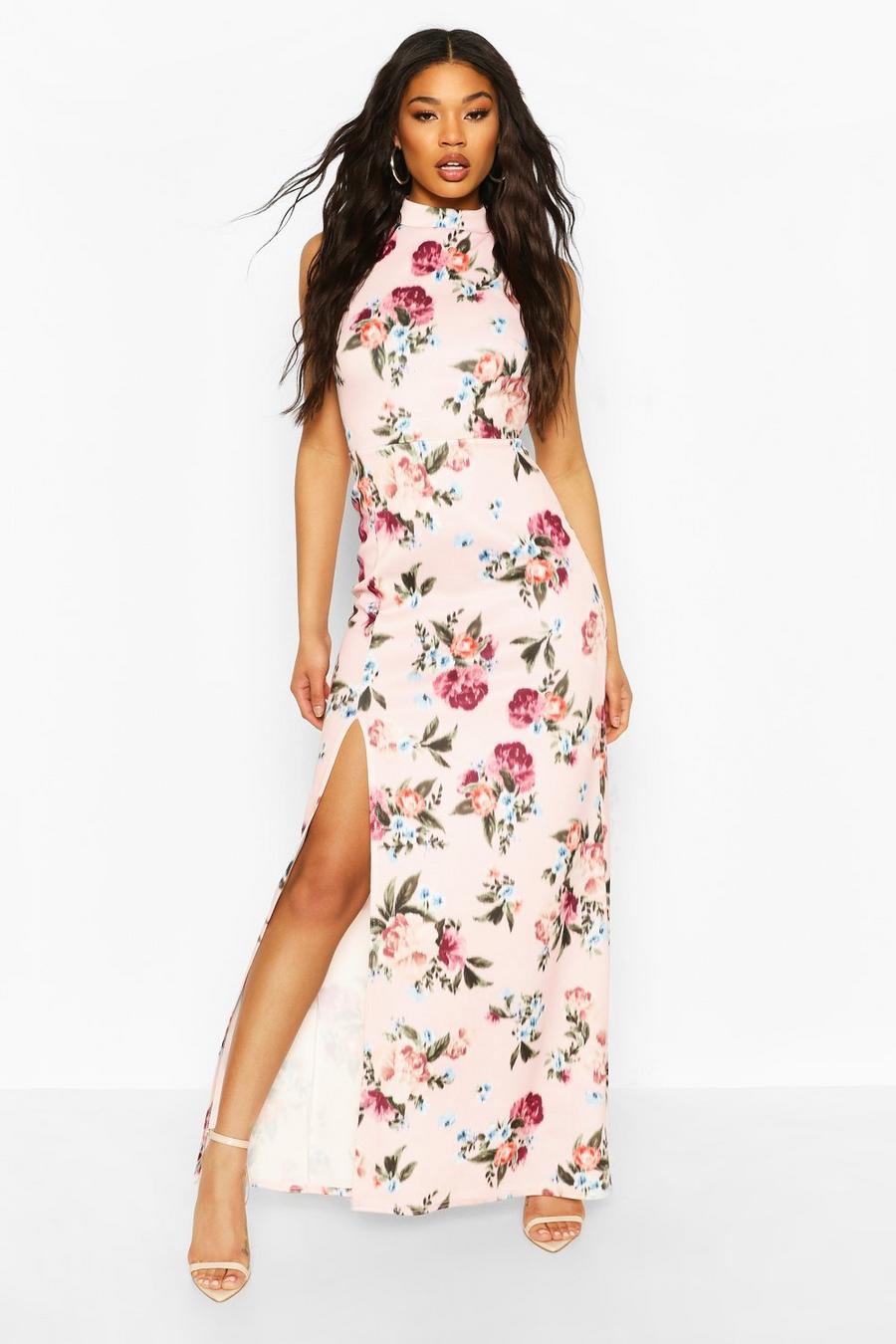 High Neck Strappy Back Maxi Dress, Pink rosa image number 1