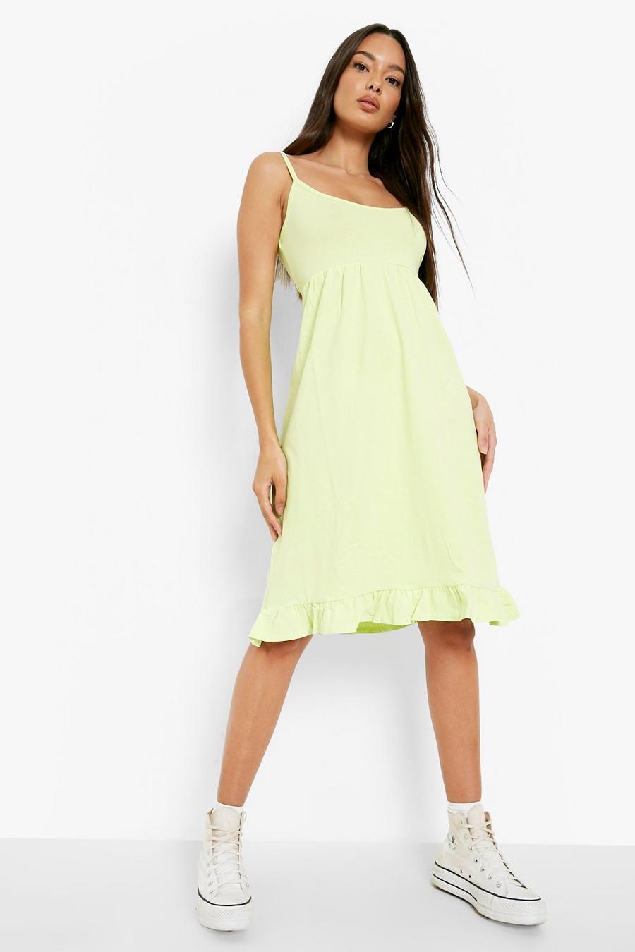 Lime vert Basic Strappy Tiered Smock Dress image number 1