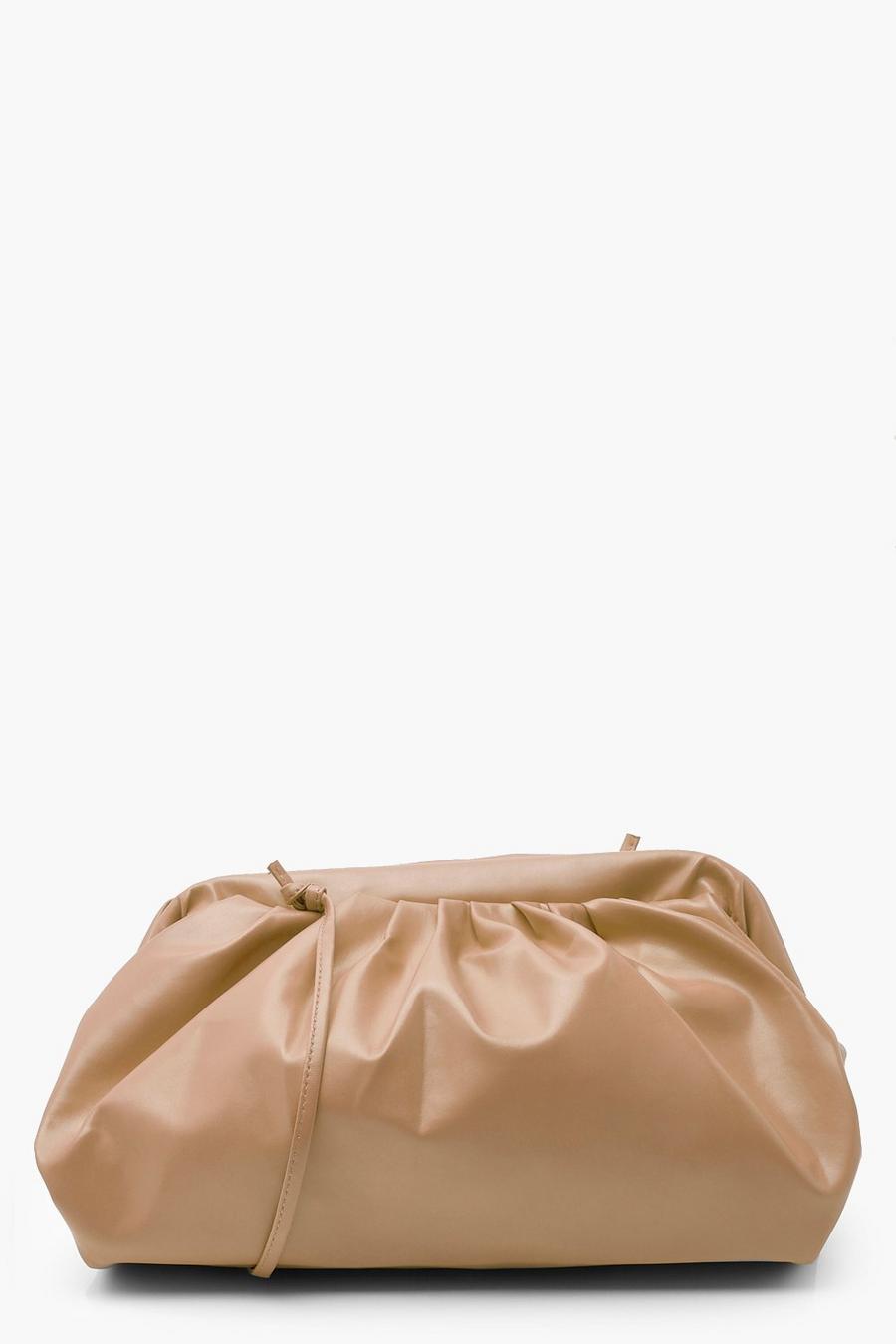 Camel Slouchy Oversized PU Clutch & Strap Bag image number 1