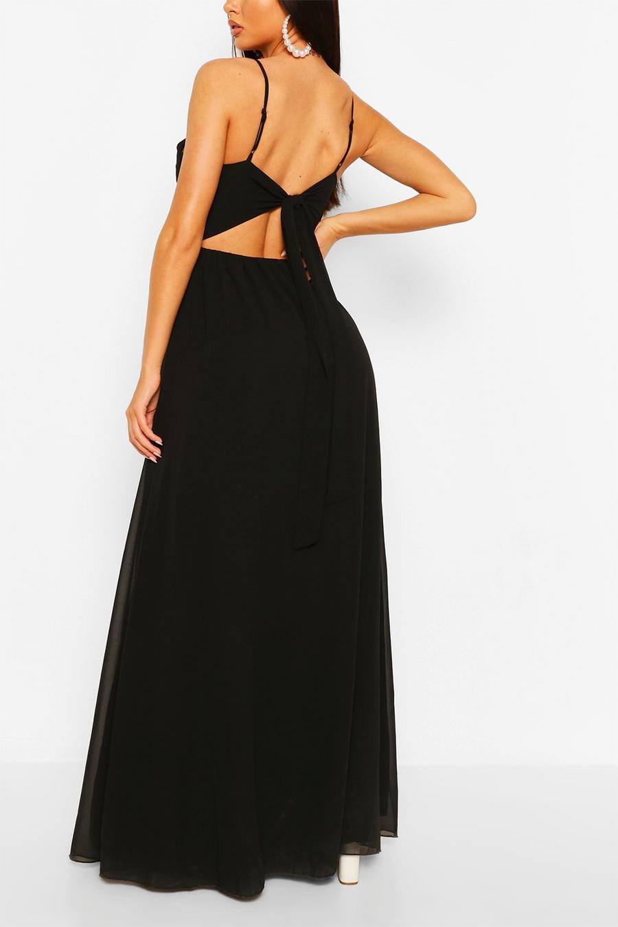 שחור שמלת מקסי שיפון עם קשירה בגב image number 1
