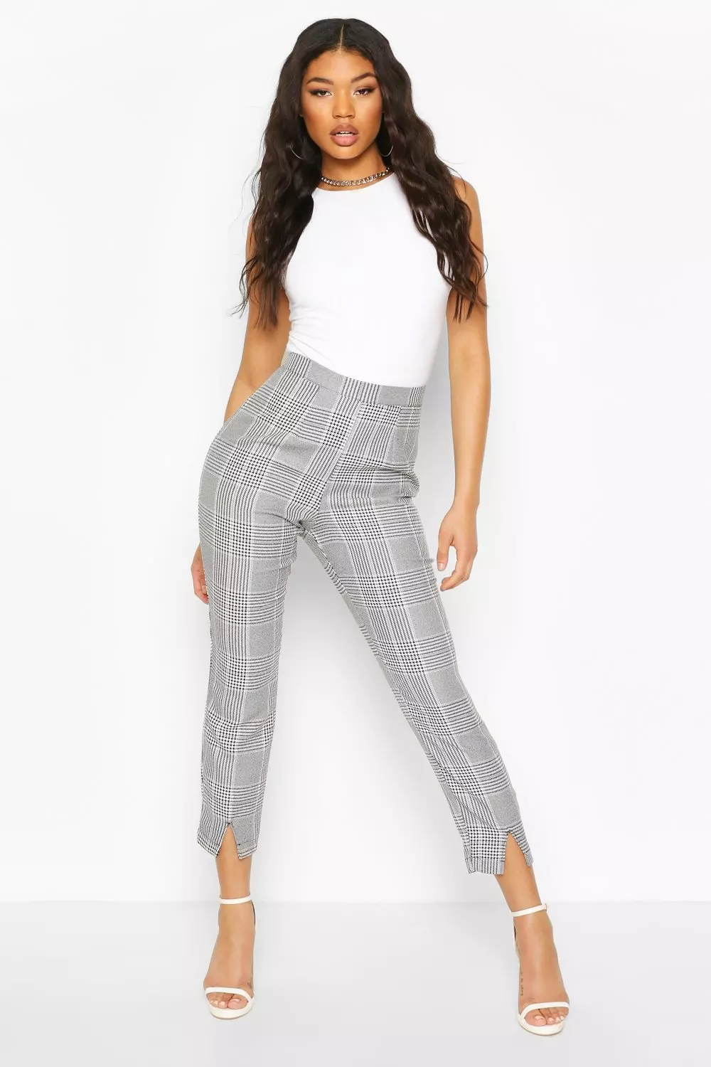 Checked slim hot sale leg trousers