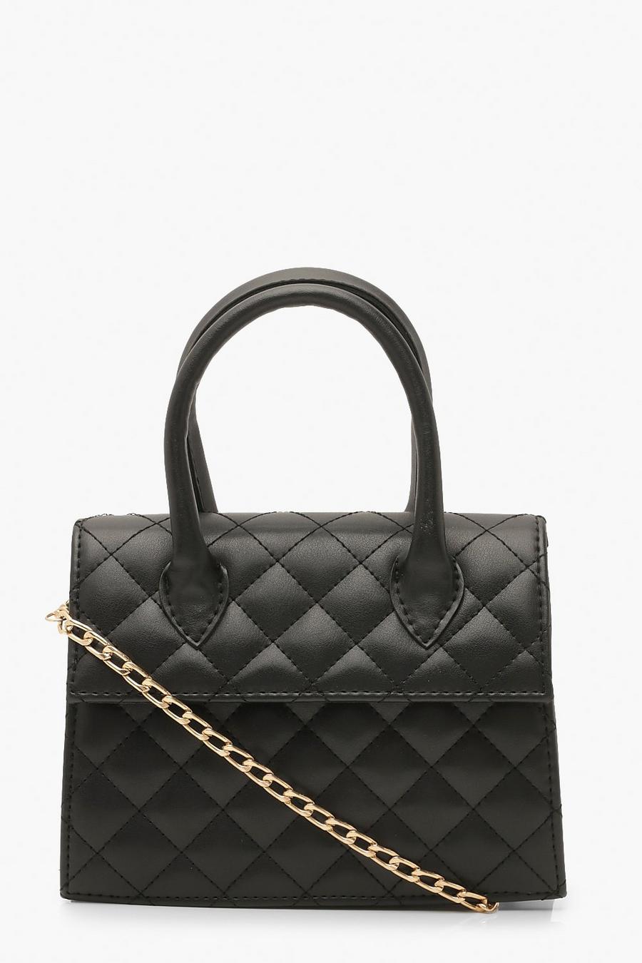 Black Quilted Structured Cross Body Bag image number 1
