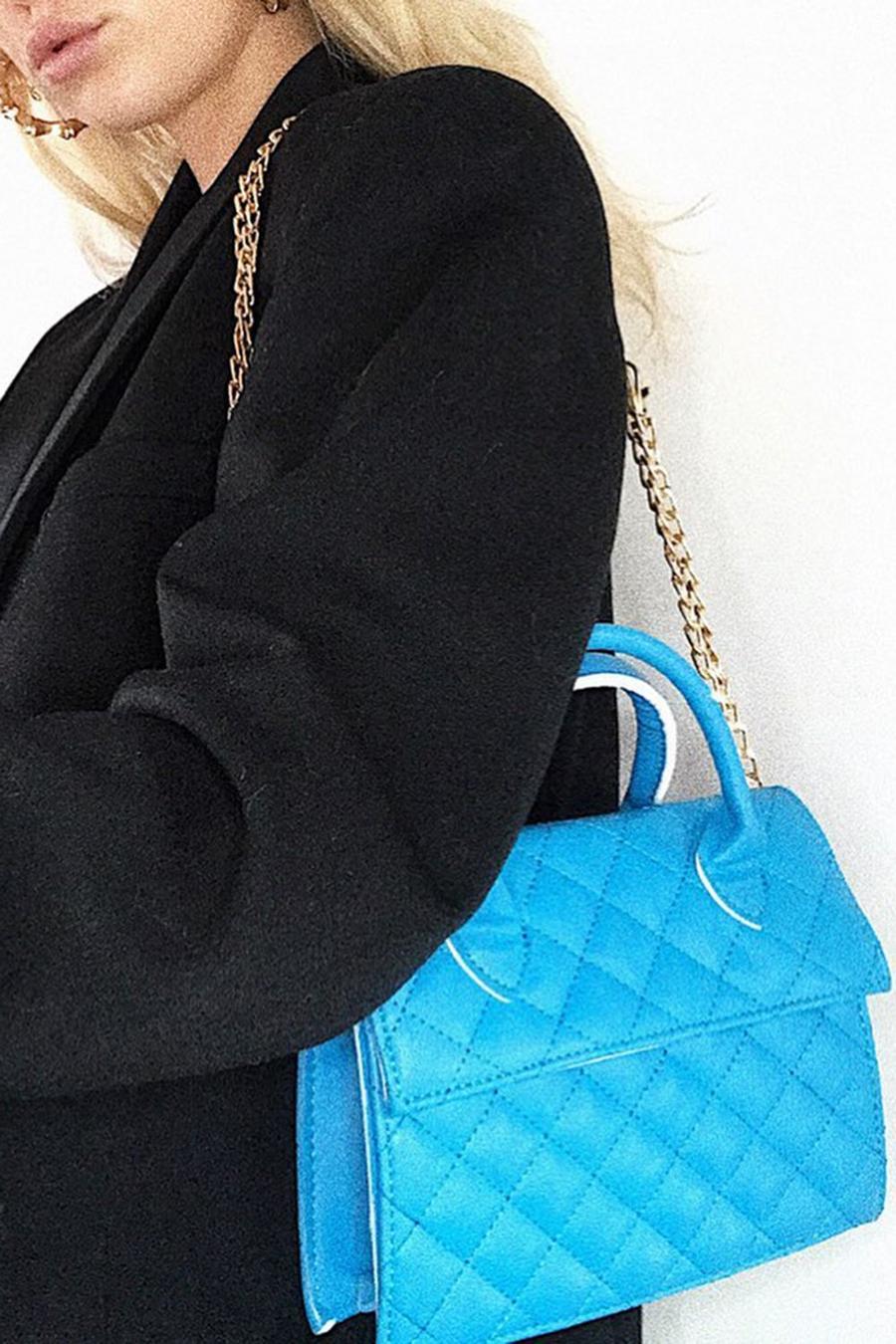 Blue Quilted Structured Cross Body Bag image number 1