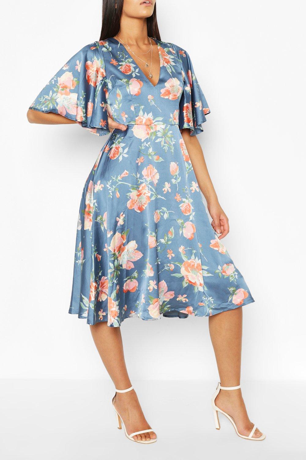 angel sleeve midi skater dress